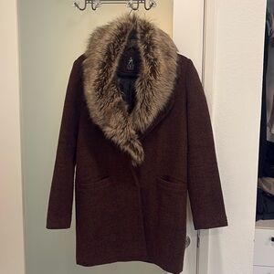 Atmosphere Brown Blazer with removable fur. Size 4 small.